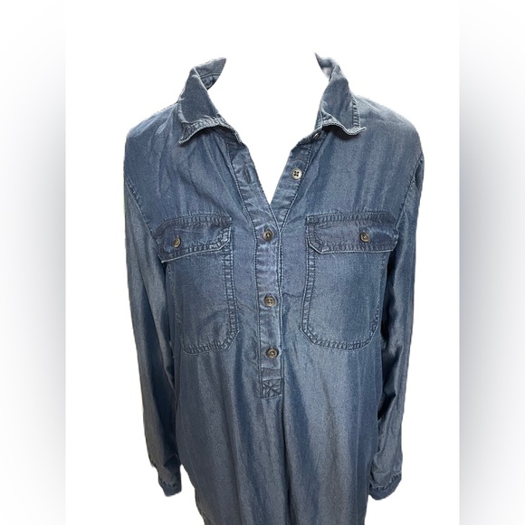 Gap Blue Denim Chambray Long Sleeve Above Knee High-Low Shirt Dress Size Small - Picture 2 of 16